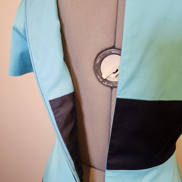 Custom handmade blue navy color block lined tea-length midi dress size 12 US - Picture 5 of 5